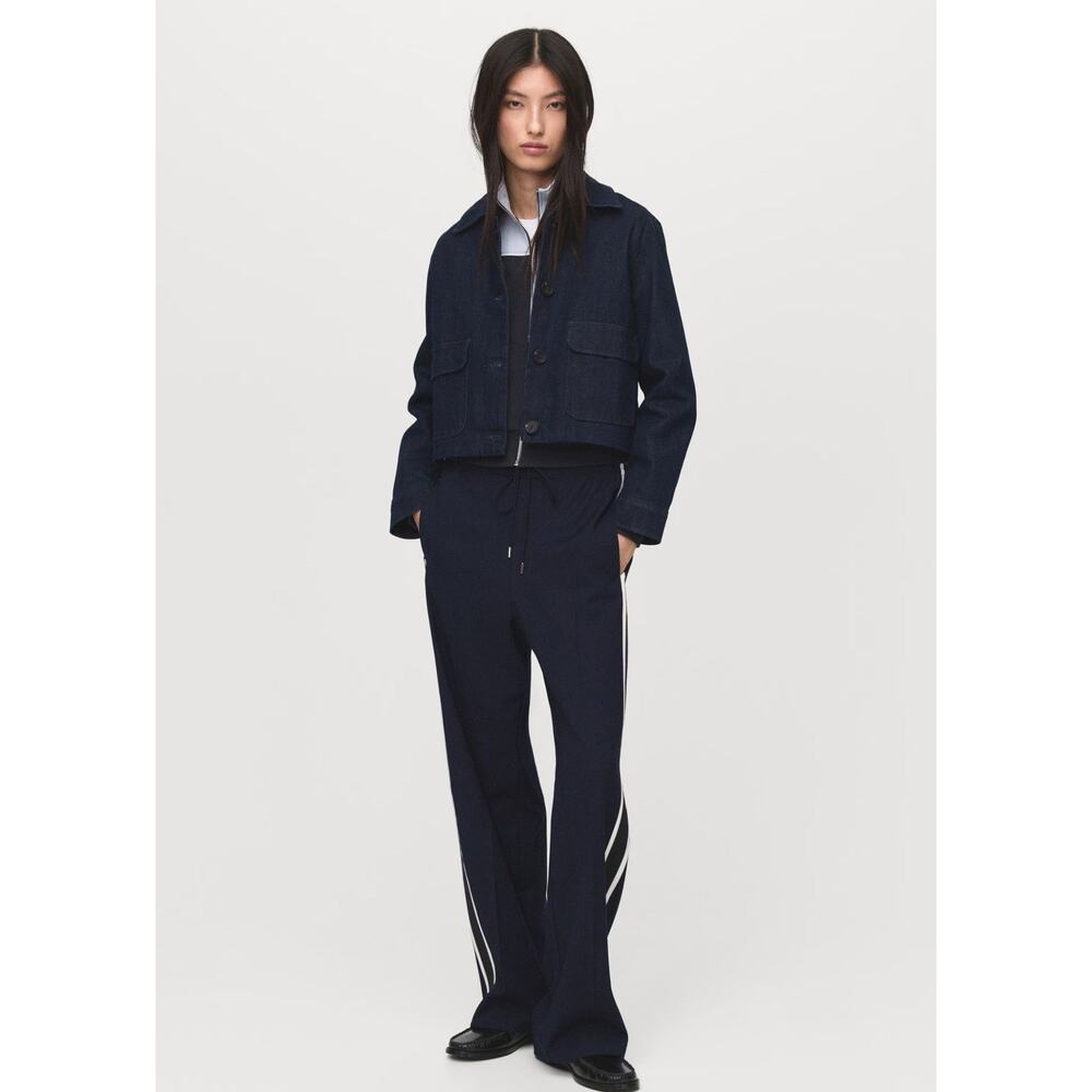 MANGO Contrast Stripe Straight Pants Navy - XXS - Picture 3 of 7